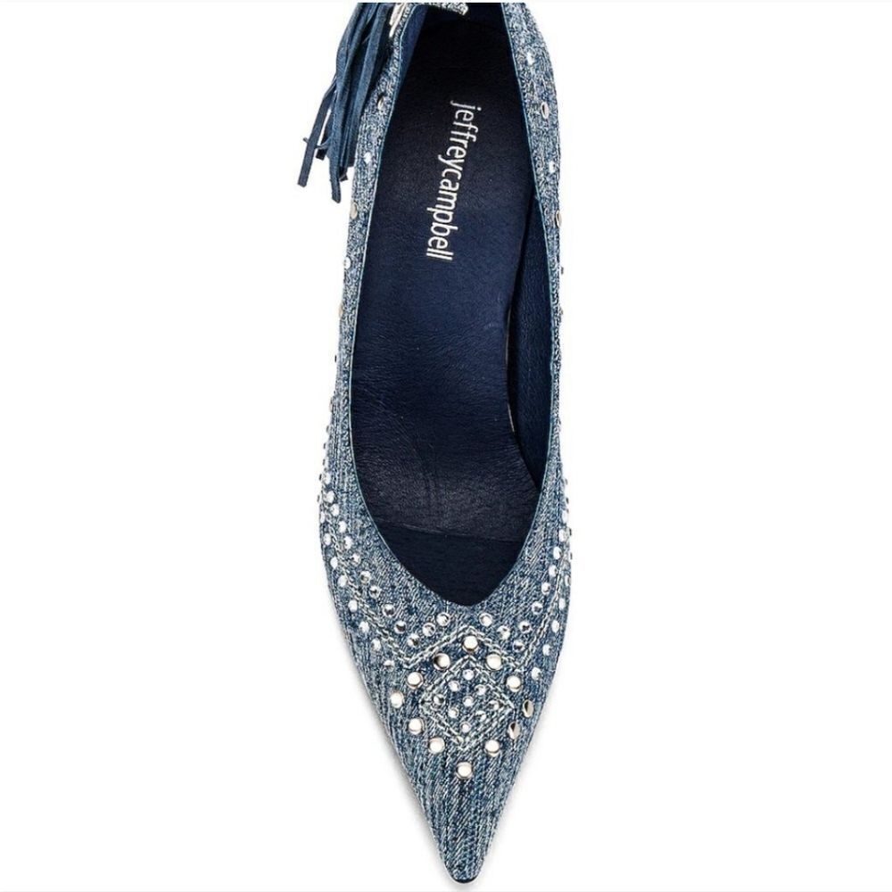 New Jeffrey Campbell cowgirl Yee Haw Heel in Blue Acid Wash Denim Blue Jean 6.5 - Picture 4 of 6